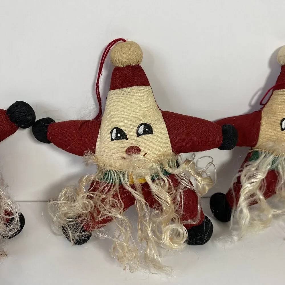 Vintage Christmas Ornaments Fabric Folk art Stuffed Bearded Star Santa Hand Made